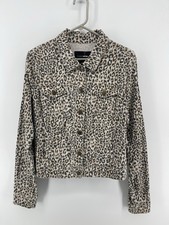 Fashion Nova Leopard Print Crop Jacket Womens Size Large Beige Tan Fast Shipping