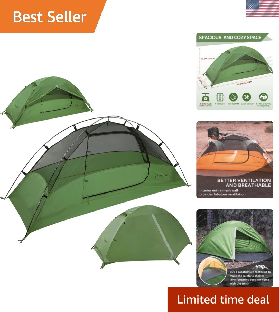 Lightweight Tent for Backpacking - 1/2/3/4 Person Ultralight Backpacking Tent...