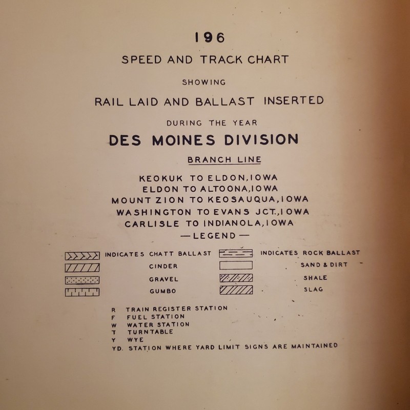 CRI&P Rock Island Railroad Des Moines Division Track Chart 1960s