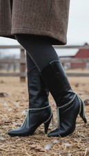 Women Silver Metal Chain Boot Bracelet Shoe Charm Fringes Tassel Side / Back SET