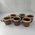Vintage Hull Pottery Coffee Mugs Cups Oven Proof USA Brown Drip Glaze Set Of 6