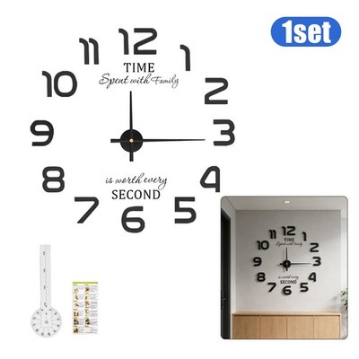 Large Frameless 3D Wall Clock Silent DIY Decorative Battery Operated Living Room
