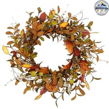 Fall Wreath 20 in Pumpkin Werath Eucalyptus Magnolia Leaves Berries Front Door
