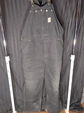 Carhartt Men's 44 x 30 Quilt Lined Double Knee Duck Bib Overalls RO3 Black USA