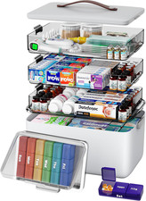 CTIME 4-Tier Extra-Large Medicine Organizer with Portable Pill Case Empty Doub