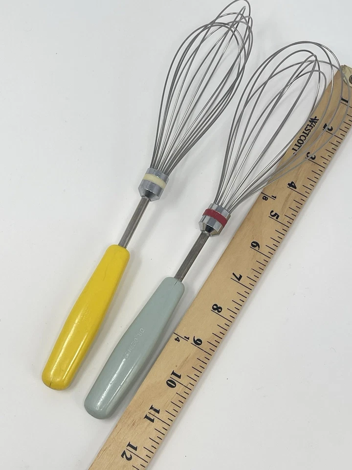 "Juego de 2 batidores de melamina retro vintage Dr Oetker Alemania amarillo azul 11,5""" Foto 2 de 4