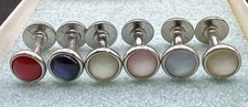 Vintage Set of 3 Reversible Shirt Dress Studs - Red, Blue, Pink, Cream & White
