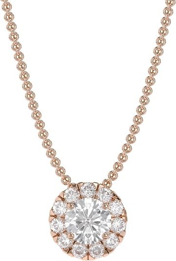 1 Ct Round Cut Lab Grown Diamond Halo Solitaire Pendant Necklace 14k Gold
