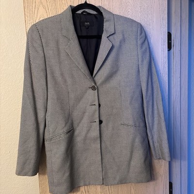 Zanella Women's Black White Herringbone Cotton Blend 3-Button Lined Blazer 8