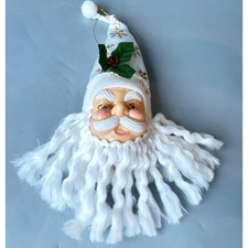 Vintage Santa Claus Head Plastic Face Ornament White Yarn Beard Christmas Decor