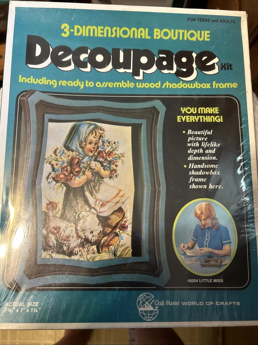 Kit tridimensional vintage Little Miss Decoupage boutique madera caja de sombra sellada