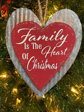 New Kurt Adler 3.5" Wooden/Metal Red Heart W/Saying Christmas Ornament-Family