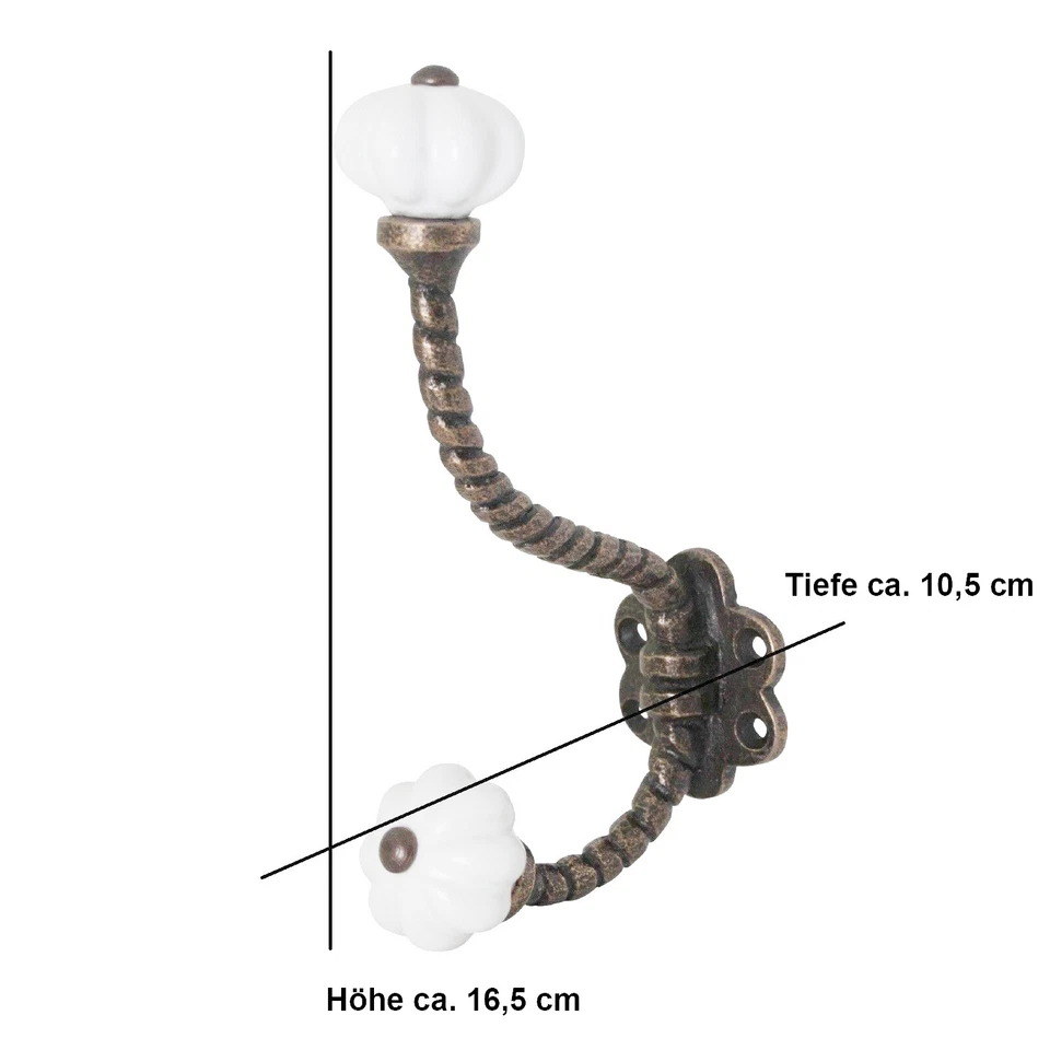 Garderobe Haken Shabby Keramik Eisen Wandhaken Kleiderhaken weiß schwarz grau - Bild 2 von 4