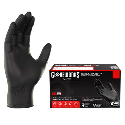 Pack of 100 Medium Duty Black Nitrile Gloves 5 Mil Latex Free Disposable