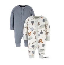 Gerber Modern Moments Baby Boy 2-Piece Fox/Ivory Coverall Size 0-3M