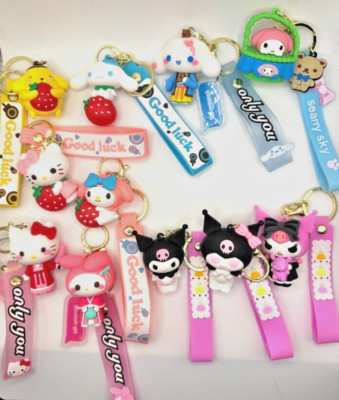 Adorable Hello Kitty 3D Keychain with Wrist Strap and Charm