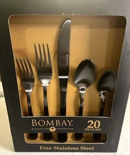 Bombay GENEVA 20 pc Fine Stainless Steel Black Flatware Set Service for 4