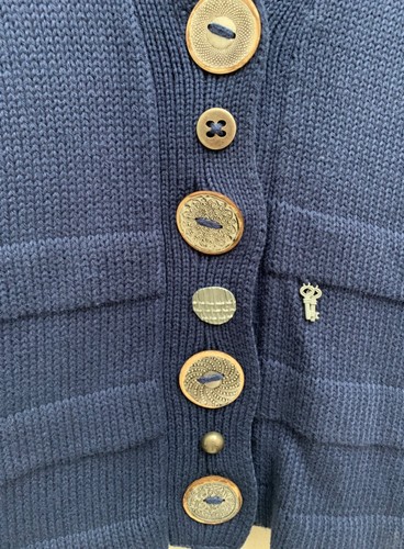 Pure Hand Knit Navy Blue Buttons and Keys Sweater XS - Picture 3 of 3