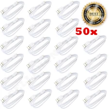 50x Micro USB Charger Data Sync Cable Braided Cord For Samsung Android LG WHITE