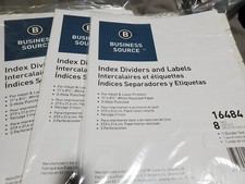 3 Business Source 3 Ring Binder Insertable Index Divider 8 Tab 11" x8 1/2"