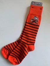 NFL Dress Socks OS CLEVELAND BROWNS Football ELF Thin Striped Orange Brown NWT