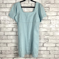 MADEWELL NWD Square Neck Mini Dress Linen Blue Heron Casual Summer sz 8 NP110
