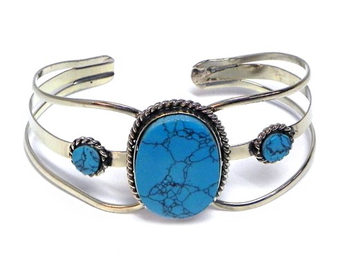 Oval Healing Gemstone Crystal Large Silver Metal Cuff Bracelet Boho Art Fashion - Picture 1 of 13