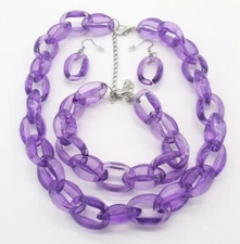 19" Clear Purple Resin Fancy Cable Link Necklace/Bracelet/Dangle Hook Earrings