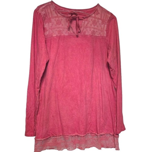 Top tunica pizzo Coldwater Creek taglia M corallo Lagenlook boho maglia cotone buco della serratura - Foto 2 di 9
