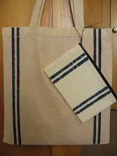 Grain Sack Striped Cotton Reusable Tote Grocery Market Bag & Pouch Set