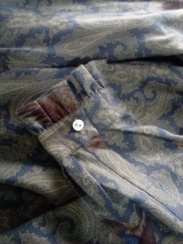 Cheyne Cotton Ruffle Collar Green Paisley Duck Pattern Shirt Size L Vintage - Picture 11 of 12