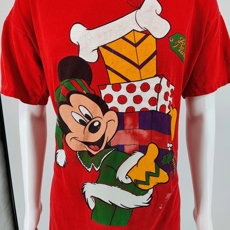 Camiseta Roja Navidad Mickey Mouse Vintage Años 90 Puntada Única Disney Store (XL) Foto 2 de 4