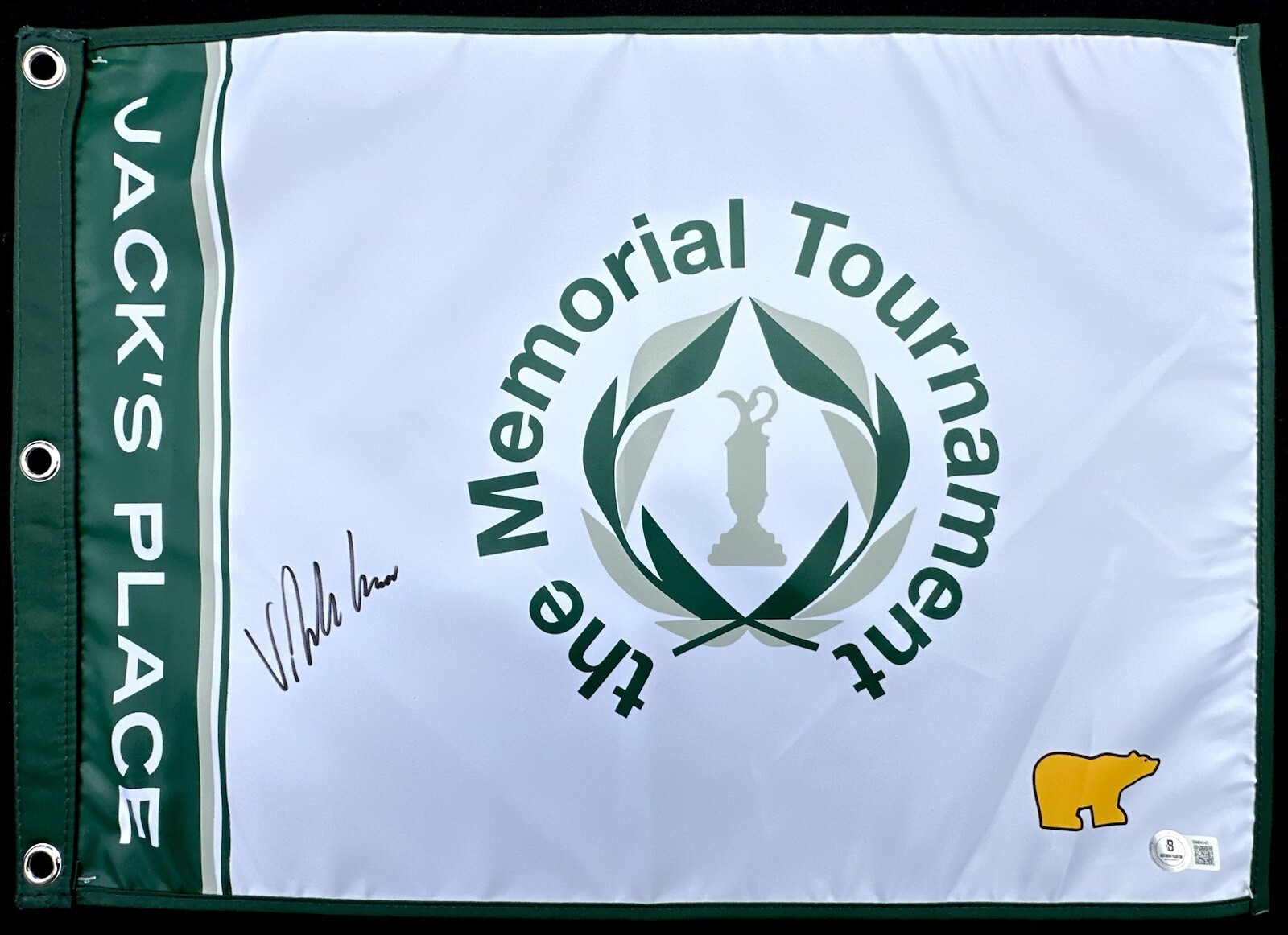 Viktor Hovland Autographed Signed 2023 MEMORIAL GOLF FLAG AUTO BAS BECKETT MASTERS RARE 