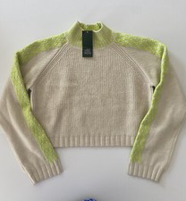 NWT Wild Fable Womens Cropped Sweater Size Small Cream Floresent Green Stripe