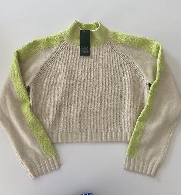 NWT Wild Fable Womens Cropped Sweater Size Small Cream Floresent Green Stripe