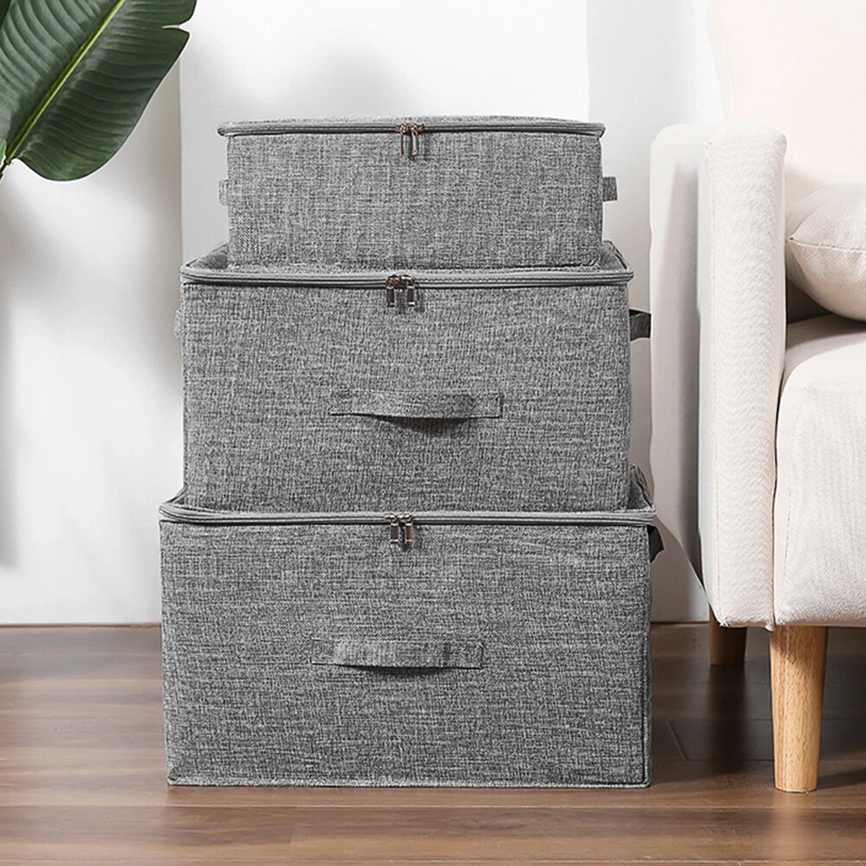 Collapsible Storage Bin Box with Lid Heavy Duty Fabric Cube Organizer Containers - Image 3 of 4