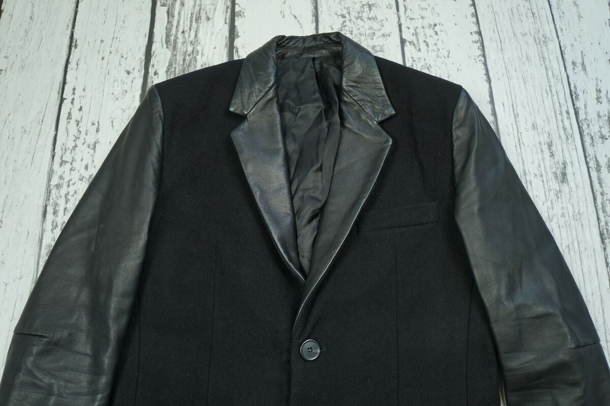 VERSACE H&M Double Breasted Wool Leather Trench Coat Jacket VERSACE H&M Double Breasted Wool Leather Trench Coat Jacket