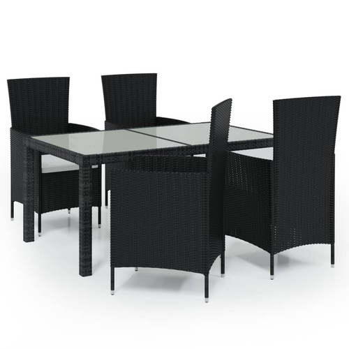 5-tlg. Garten-Essgruppe mit Kissen Poly Rattan Schwarz - Bild 2 von 11