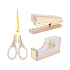 Pink Office Desk Accessories Set 3PCS Acrylic Rose Gold Stapler and Tape Disp...