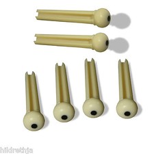 Bridge Pin Set Ivory Plastic with Black Dot 6 String 5mm Slotted Acoustic 080691