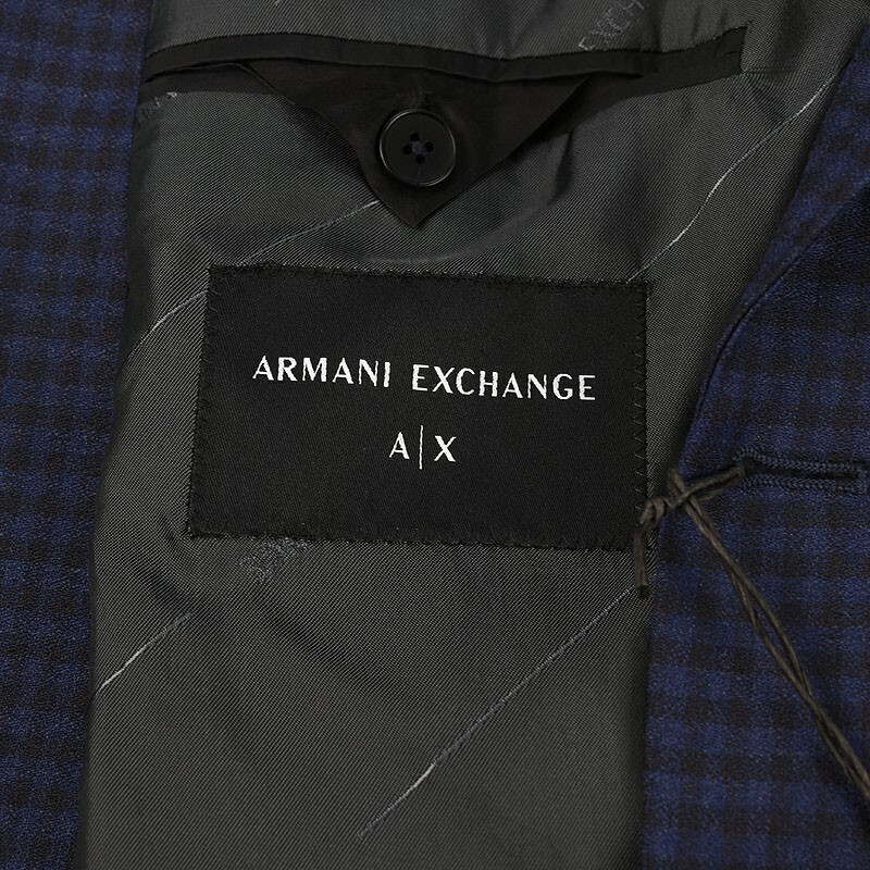 ARMANI EXCHANGE Men Blue Black Check SLIM Fit Wool Stretch Suit Jacket 36 R  NWT