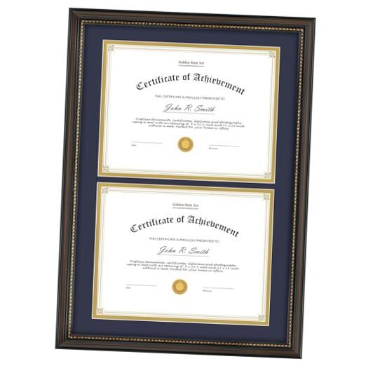 , Double 8.5x11 Diploma 14x20 for Double 8.5x11 Brown - Navy over Gold Mat