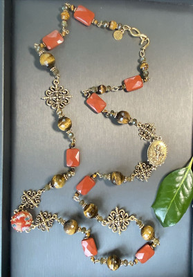 Robin Steele Vintage Necklace Estate Fine Jewelry Pre-owned Tigers Eye Putti NYC