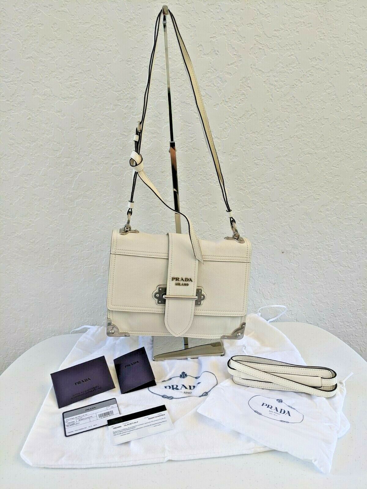 White Prada Cahier Leather Bag