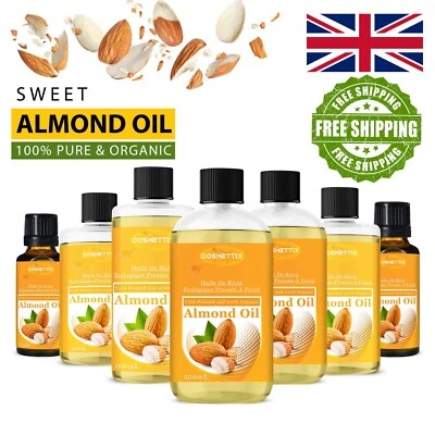 COSMETTIX 100% Pure Organic Sweet Almond Oil Cold Pressed for Massage Skin Hair Body & DIY