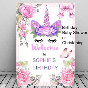 Personalised Unicorn Birthday Welcome Sign Baby Shower Christening