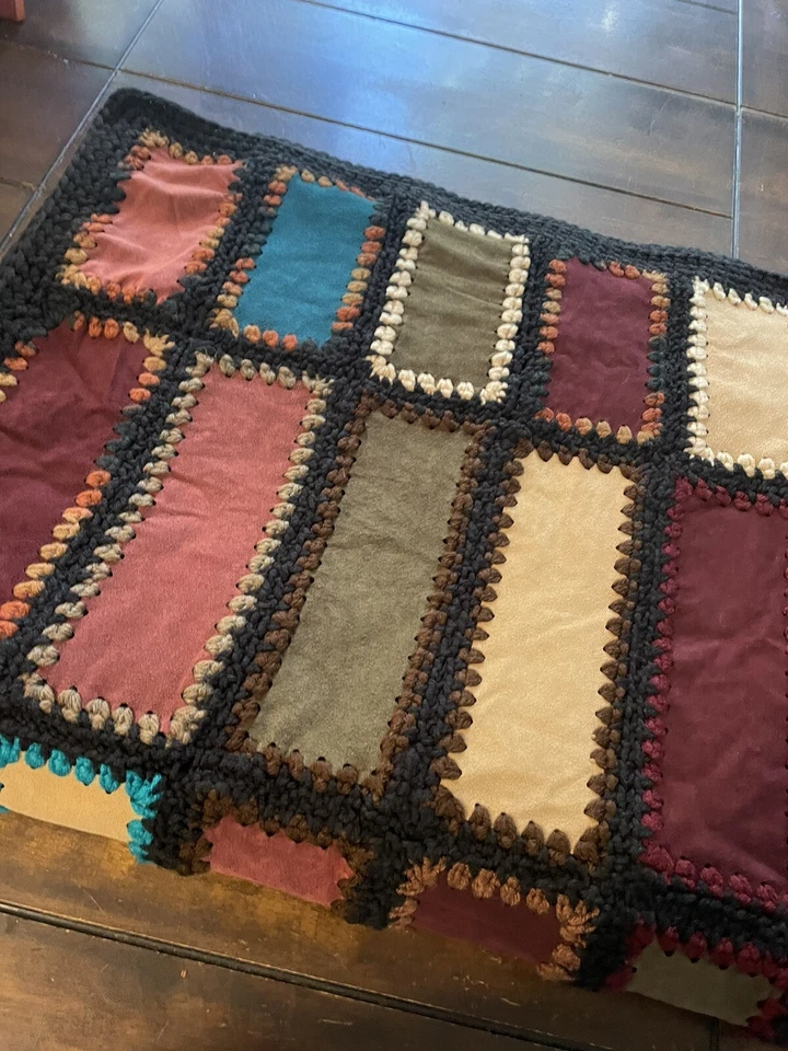 Замша крючком лоскутное одеяло богемное, ретро ручной работы отличном состоянии - Изображение 4 из 4