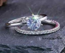 14K White Gold Over 2.71CT Round Lab-Created Diamond Engagement Wedding Ring Set