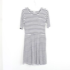 NWOT Pop Basic striped print soft white dress stretch comfy cozy M medium skater