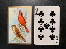 Swap Playing Card  Cardinals  Vintage  Birds   NINE OF CLUBS   Gold Borders